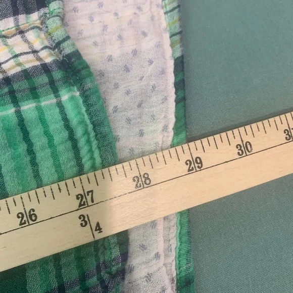True Grit Mens Shirt Large Blue Green Plaid Button Up Short Sleeve Pocket Skater